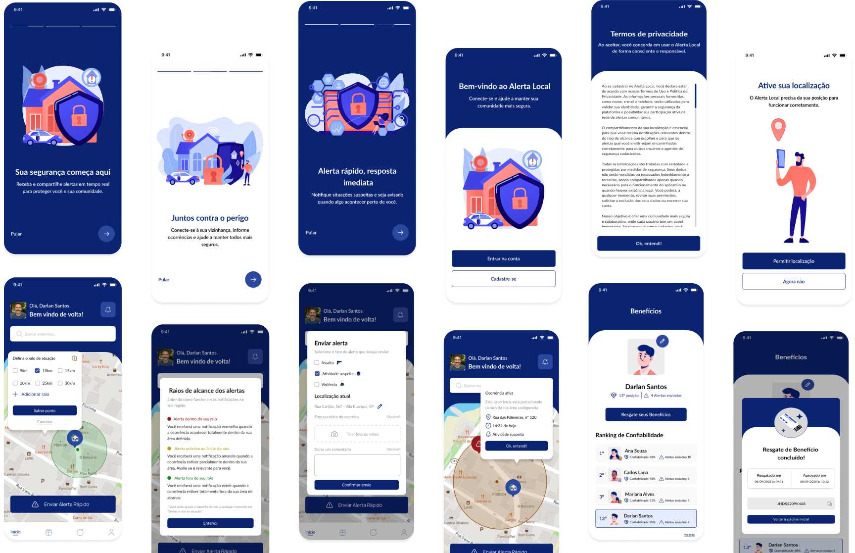 Principais telas do aplicativo Alerta Local