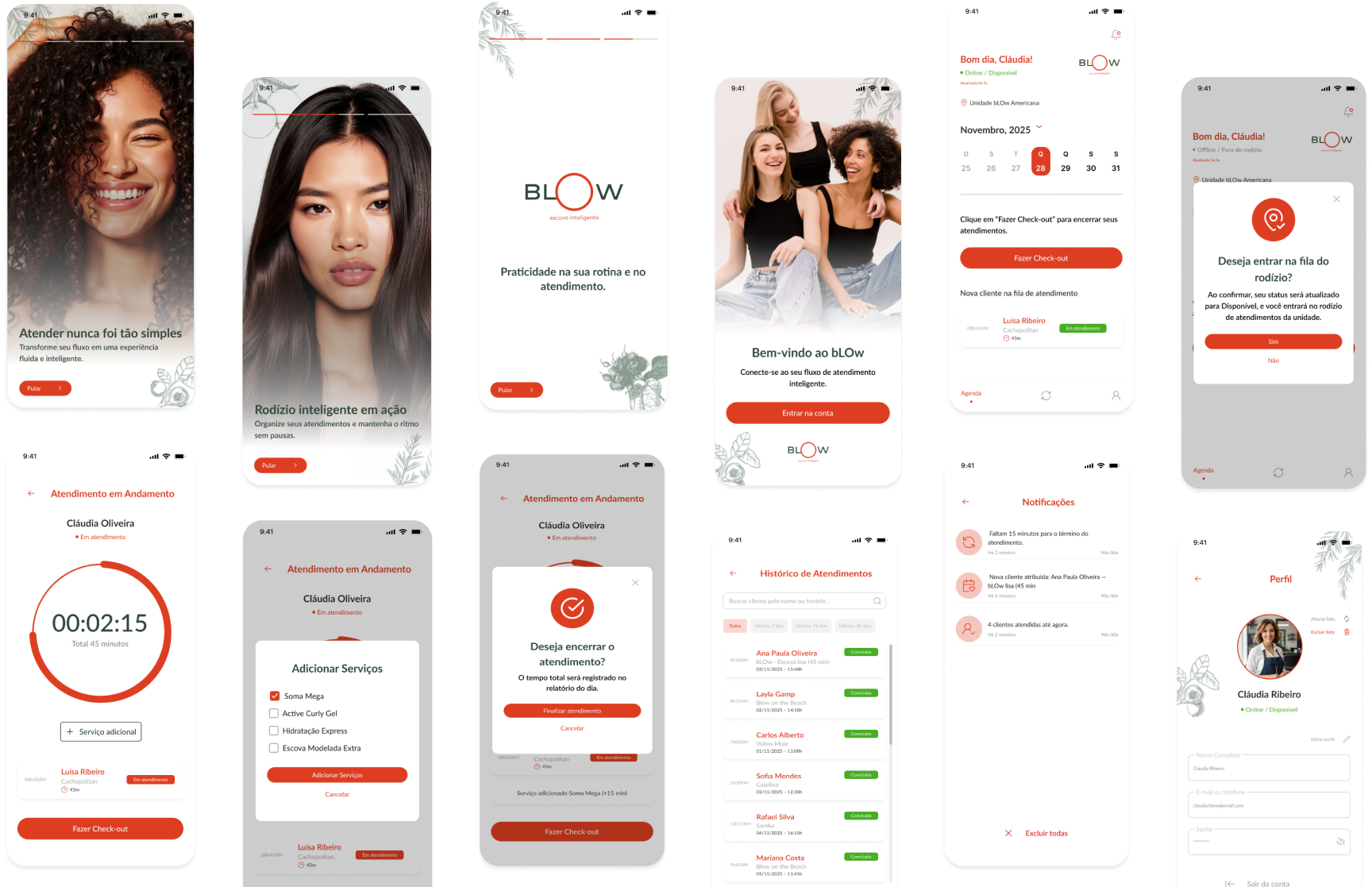 Principais telas do aplicativo bLOw