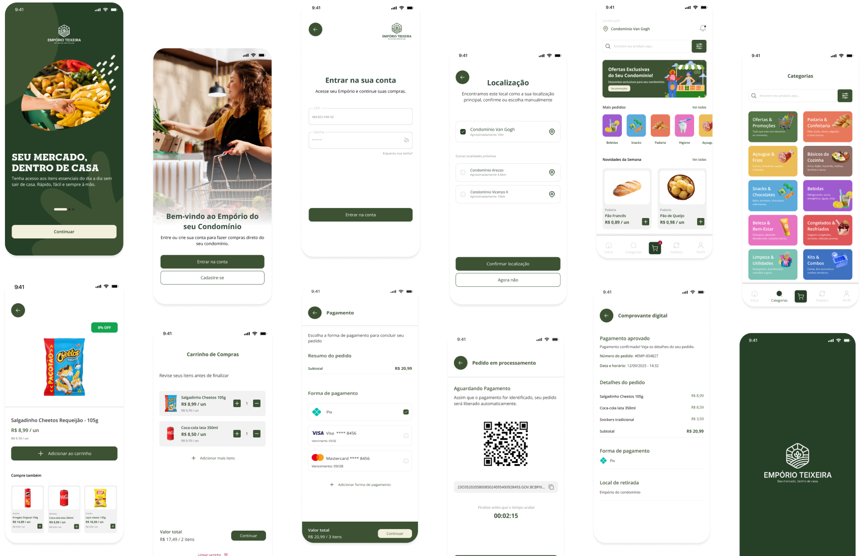Principais telas do aplicativo Emporio Teixeira
