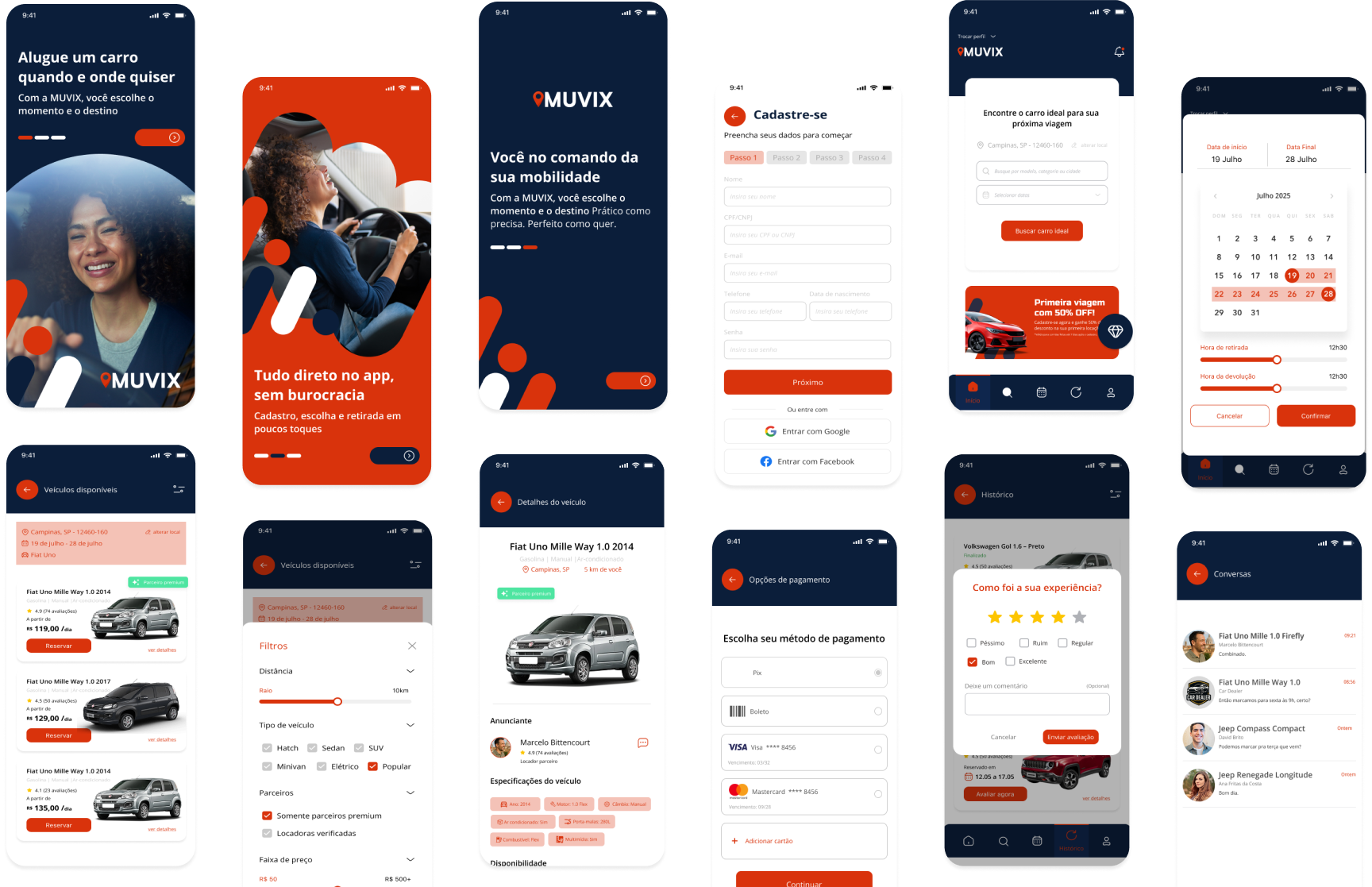 Principais telas do aplicativo MUVIX